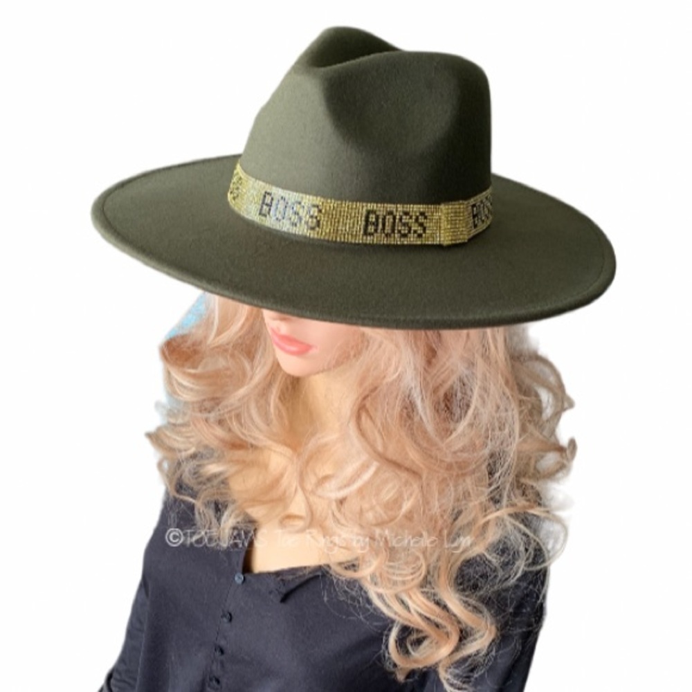 HAT Red Underside Brim/Gold Sparkle BOSS Band Olive Hat 2 Color Hat Fedora - Picture 5 of 7